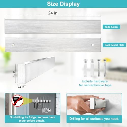 Magnetic Knife Holder for Wall 24 Inch Knife Magnetic Strip Refrigerator Knife Magnet Bar Wall Mount Knife Rack for RV Kitchen Utensil Holder Metal Tool Holder Knife Block