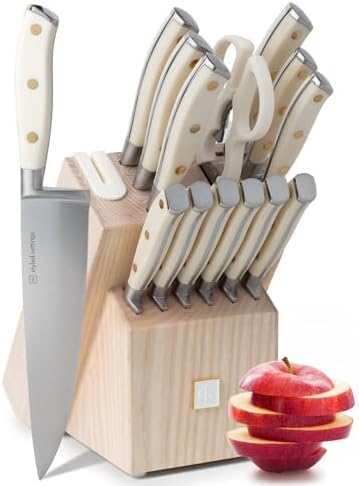 Styled Settings White Knife Set with Block and Sharpener, 14-Piece