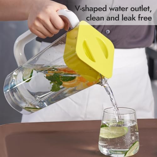 CURTA 2 Pack 2 Liters/68 oz Plastic Pitcher with Lid & Handle for Kitchen,ICED JUICE and Coffee Carafe Beverage Serveware, Acrylic Water Jug for Hot/Cold Drinks&lemonade