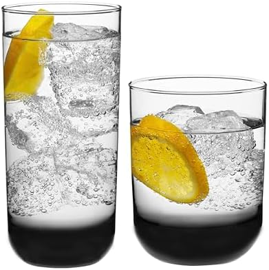 Libbey Polaris Tumbler and Rocks Glass Cups Set, Smoke Hue Mixed Drink Glasses with Straight Lines, Lead-Free, Drinkware Set of 16 for all Beverages