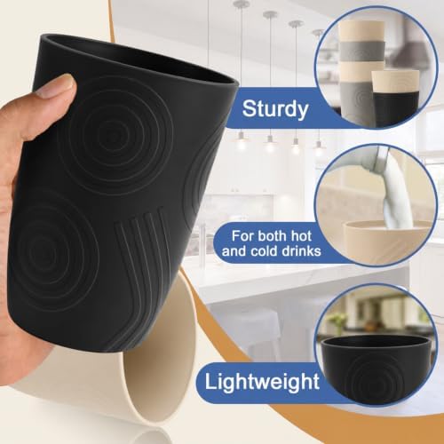 Wheat Straw Cups 16 oz, Plastic Cups Reusable - Blackbeige