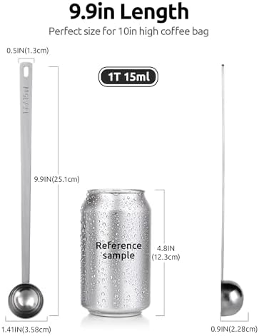 U-Taste Coffee Scoop 1 Tablespoon: 18/8 Stainless Steel Measuring Scooper for Ground Coffee, Bean, Powder, Espresso, 8.5in Extra Long Handle Metal Meaure Spoon for Canister, Jar (1Tbsp/15ml, Silver)