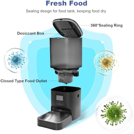 ANDOLL HOME Automatic Cat Feeder, 6L Cat Food Dispenser with 10s Voice Recorder, Pet Feeder up to 8 Meals per Day, Timed Feeder with Dry Food Sealed Ring (Black)