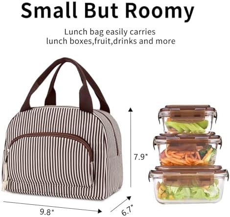 Lunch Bag Women Lunch Box for Women Adult Cute Insulated Lunch Bag Small Cooler Lunch Tote Bags for Work Picnic Travel (Coffee Stripes)