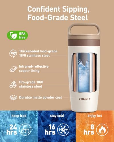 TOURIT Travel Coffee Mug 20 oz,Leakproof 2-Part Drink Lid Tumbler,Off-White