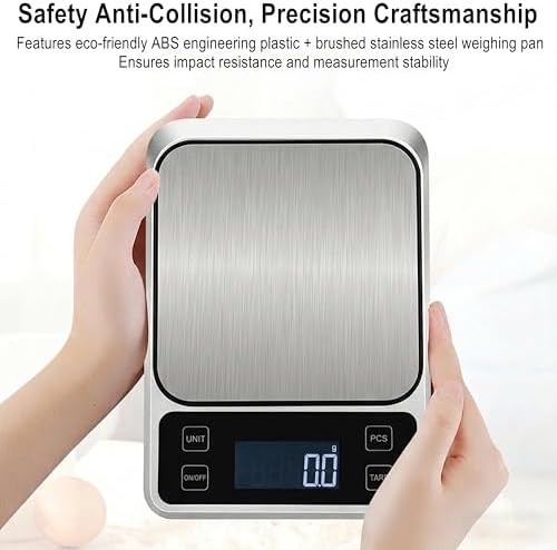 Kitchen Digital Scale, 0.1 g/0.001 oz High Precision Electronic Scale, Max 5 kg/11 lbs, Multiple Unit Conversion, Auto Power-Off/Tare/Counting Function, Stainless Steel Weighing Platform (Silver)