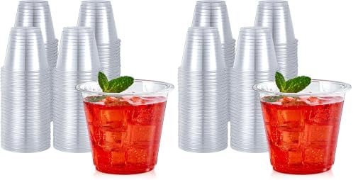 Turbo Bee 100 Pack 9 oz Clear Plastic Cups, Drinking Cups Disposable, Punch Plastic Party Cup for Wine, Juice, Iced Coffee and Cold Beverage