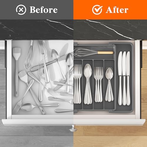 Lifewit Expandable Silverware Drawer Organizer, Kitchen Utensil Tray