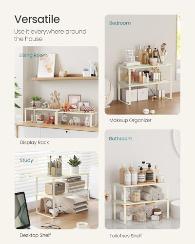 SONGMICS Cabinet Organizer Shelf, Set of 2 Spice Rack, Kitchen Storage