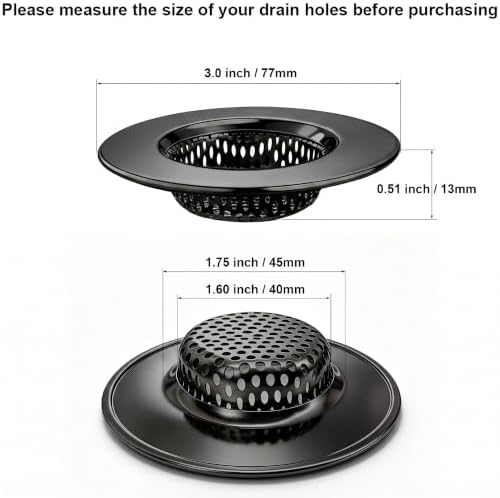 Seatery 1.75" Tub Drain Strainers, Bathtub Drain Hair Catchers, Stainless Steel Drain Filter Cover for Bathroom Laundry Floor Drain, Outer Diameter 3.0 inch, Inner Diameter 1.60 inch, Black