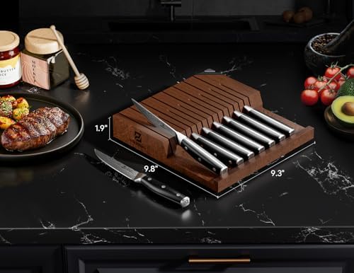 Piklohas Steak Knives Set of 8 with Drawer Organizer Built-in Sharpener