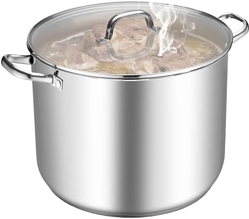 TeamFar Stainless Steel Stock Pot, 24QT Tri-ply Bottom Large Stockpot