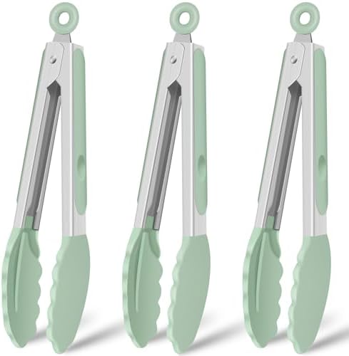 HOTEC Silicone Kitchen Tongs for Cooking, 9-Inch Serving Tongs, Set of 3