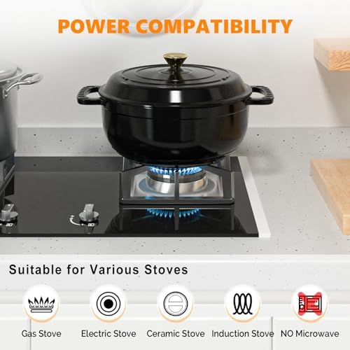 Bonnlo 6QT Round Dutch Oven, Enameled Cast Iron Dutch Oven Pot with Lid & Dual Handles, Oven Safe Up to 500° F, for Sourdough, Bread Baking, Stews and Roasting (Black)