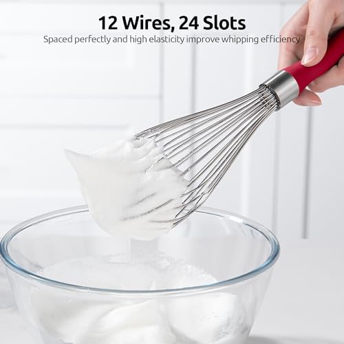 U-Taste Wire Whisk for Cooking, 18/10 Stainless Steel Balloon Wisk, L/Red