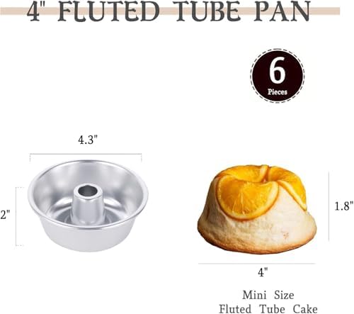 4-Inch Angel Food Cake Pan Set, Nonstick Aluminum Tube Pans, 6 Pack