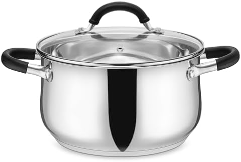 E-far 5Qt Stainless Steel Stock Pot, Tri-Ply Induction Pot with Glass Lid