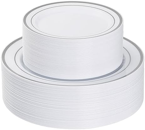 Goodluck 120PCS Silver Plastic Plates, Heavy Duty Disposable Silver Plates