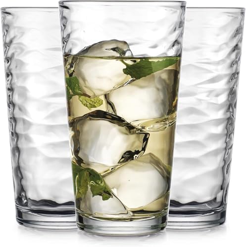 Glaver's Drinking Glasses Set of 4 Highball Glass Cups, 17 Oz. Basic Cooler Glassware, ideal for Water, Juice, Cocktails, Iced Tea and more. Dishwasher Safe.