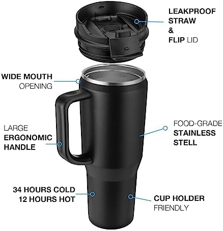 EALGRO 40 oz Tumbler with Handle, Insulated Tumblers with Lid and Straw