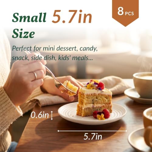 Homienly Small Plates | 5.7 Inch Lightweight & Unbreakable Wheat Straw Plates | Mini Dessert Plate Set, Microwave & Dishwasher Safe Set of 8 -Beige