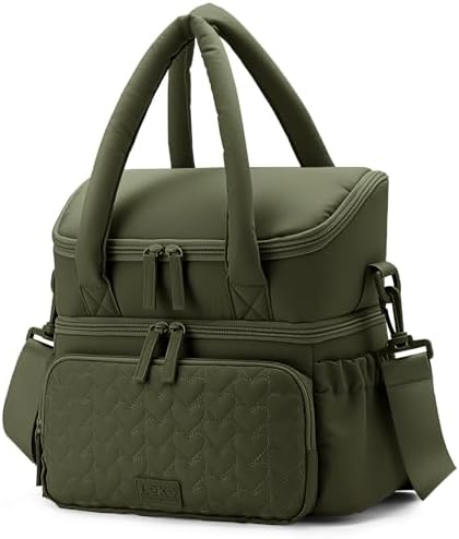 Double Deck Lunch Bag for Women, Green-M