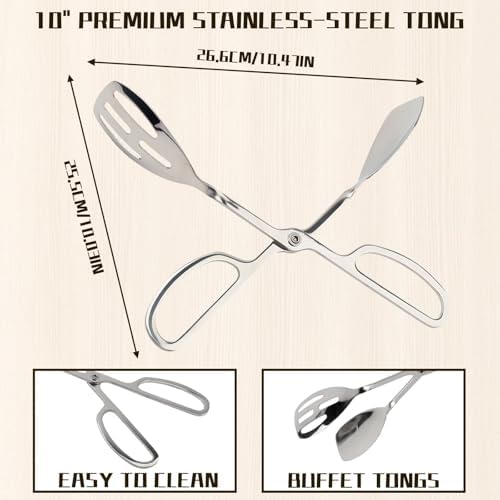 10-Inch Salad Tongs for Serving - Premium Stainless Steel Scissor Tongs,
