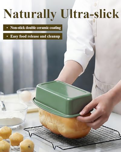 Nonstick Ceramic Bread Loaf Pan with Handle, Fern