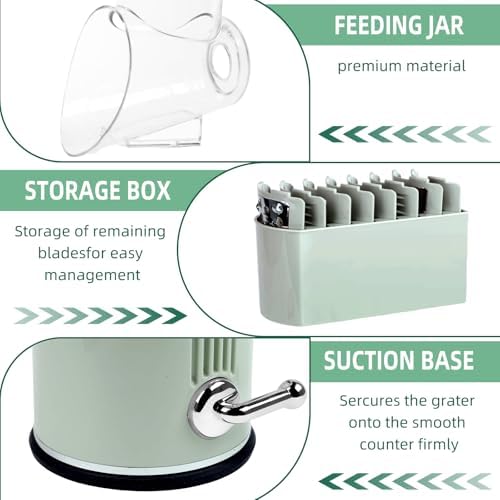 Rotary Cheese Grater with Handle, 5 Replaceable Blades(Green)