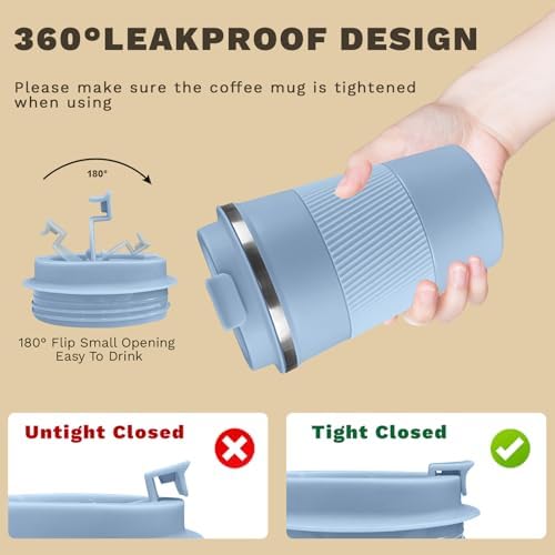 Vacuum Insulated Stainless Steel Travel Coffee Mug,Leak Proof Cup with Lid
