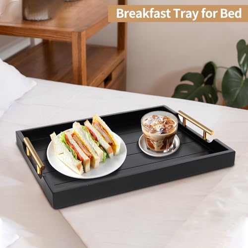 SXNOWS Wood Serving Tray with 2 Sets of Handles,Black