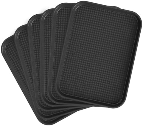 Commercial Fast Food Serving Trays, Medium, 16" x 12", 6 Pack, Black