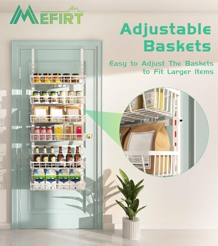 Mefirt Over The Door Pantry Organizer, Wall Mount Spice Rack 6-Tier White
