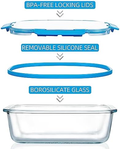 FAWLES 12 Pack Glass Meal Prep Containers with Airtight Lids, Leak-Proof Food Storage Containers, Dishwasher/Microwave/Oven/Freezer Safe Glass Containers for Lunch, Leftovers, to Go (Blue)