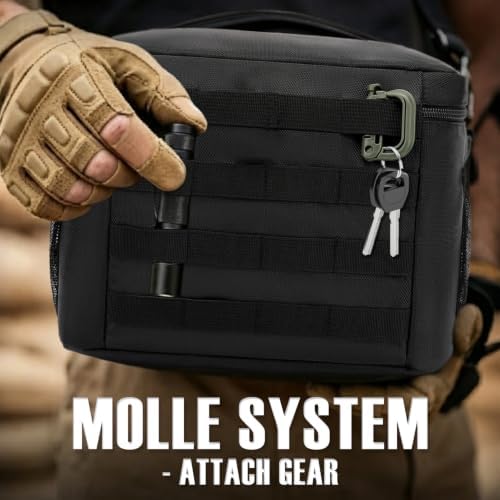 FlowFly Tactical Lunch Bag Large Insulated Lunch Box Cooler Tote for Men, Women with MOLLE/PALS Webbing (Black, Large)