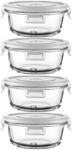 Small Round Glass Food Containers with lids, 12oz Round Food Storage Containers with Lid, 1.5 Cup Small Glass Food Containers with Lid BPA-Free, Microwave, Dishwasher, Freezer Safe (4 Pack)