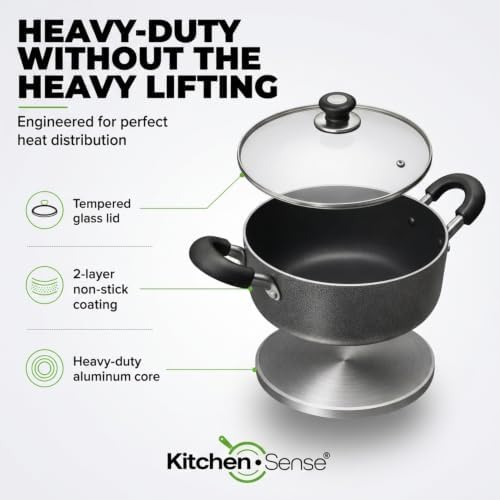 American Dream 37QT Sauce Pot with Glass Lid | Heavy-Duty Aluminum Stock Pot for Soups, Stews, Pasta & Seafood |Dutch Oven Style Cooking Pot with Stay-Cool Handles | Easy-Clean, PFOA-Free Cookware