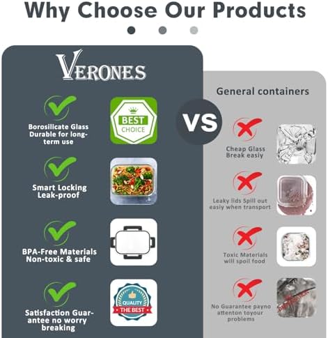 VERONES 30 Pieces Glass Food Storage Containers Set with Lids, White