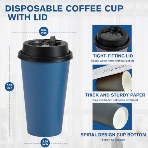 LITOPAK 100 Pack 16 oz Disposable Paper Coffee Cups with Lids