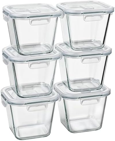 Borosilicate Glass Soup Containers with Lids, 4 Cup/32 oz, 6 Pack
