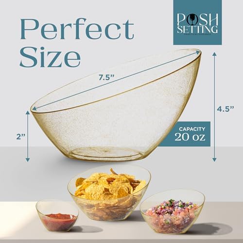 5 Pack Gold Glitter Angled Plastic Serving Bowl Disposable for Party 20oz