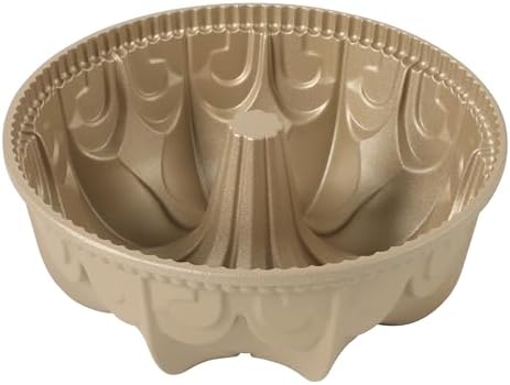 Martha Stewart Dunelle Decorative Fluted Cast Aluminun Round Cake Pan – 10-Cup Nonstick Tube Pan, Champagne Gold Bakeware, Flower Shaped (Pack of 6)