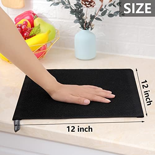 Homaxy 100% Cotton Waffle Weave Kitchen Dish Cloths 12-Pack, Black