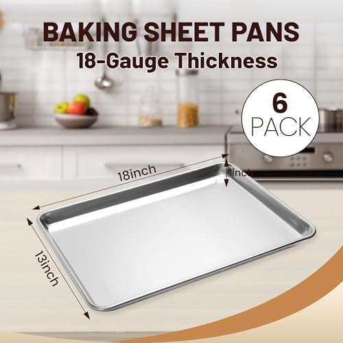 BIEAMA 6 Pack Half Size Baking Sheet Pan, Aluminum Commercial Pan 18" x 13"