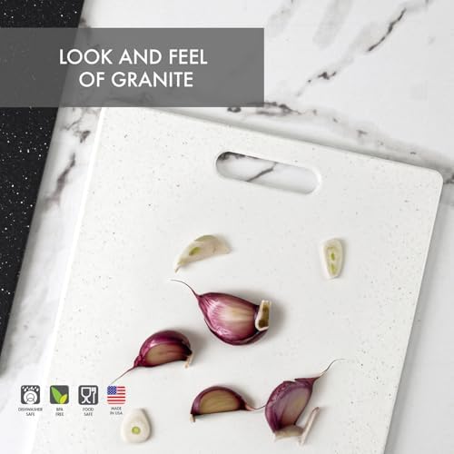 Dexas Superboard Cutting Board with Handle 8.5 x 11 inch Oatmeal Granite, Compact Kitchen Prep Board, Dishwasher Safe, Non-Porous Poly Surface, Made in USA
