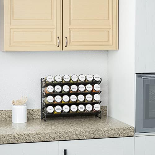 SpaceAid Spice Rack Organizer with 28 Spice Jars, 386 Spice Labels, Chalk Marker and Funnel Set for Cabinet, Countertop, Pantry, Cupboard or Door & Wall Mount - 28 Jars, 13.4" W × 10.8" H, White