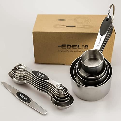 EDELIN Measuring Cups and Magnetic Measuring Spoons Set, Black