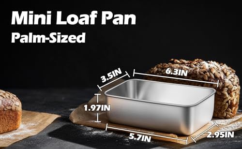 Leonyo 6.3x3.5IN Stainless Steel Mini Loaf Pans for Baking Bread, 6 Pack