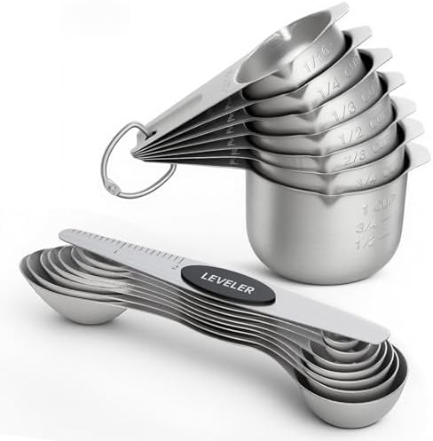 ChefAide Magnetic Measuring Cups & Spoons Set of 15 with Leveler