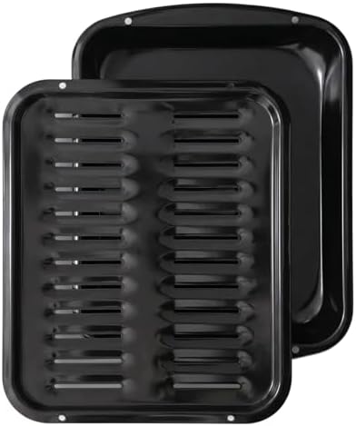 Broiler Pan for Oven Nonstick 16.75” x 13” Porcelain Nonstick Coated - Broiling Pan for Oven Withstands Heat up to 550° F - Heavy Duty Broil Pans and Rack Circulates Heat and Drains Fat (Black)
